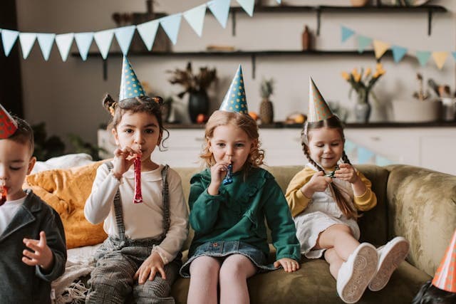 Fun kids party with balloons and entertainment